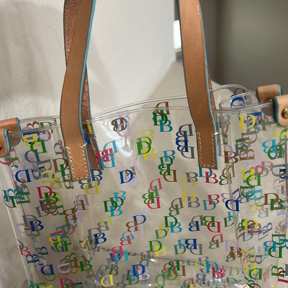Dooney & Bourke Clear Tote with Multicolor DB Logo and Tan Handles - Picture 4 of 4